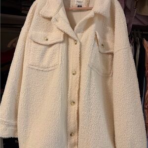 American Eagle Outfitters Cream Teddy Jacket